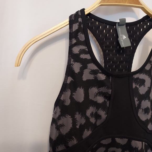 Adidas by Stella McCartney Black and Gray Leopard Print Athletic Active Tank Top - Picture 2 of 10